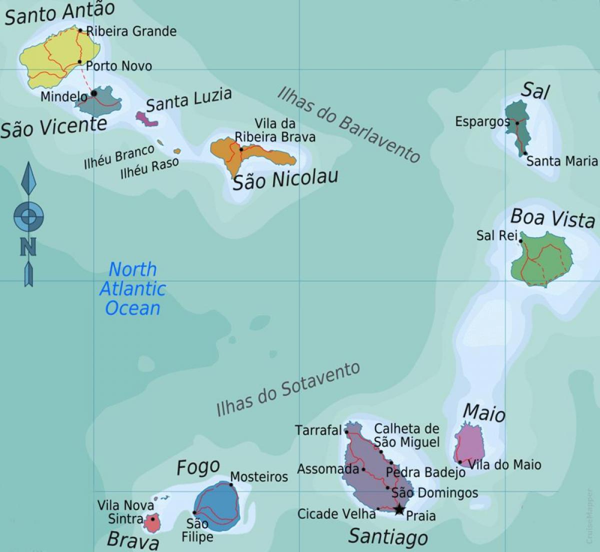 Kapverdské ostrovy mapa umístění